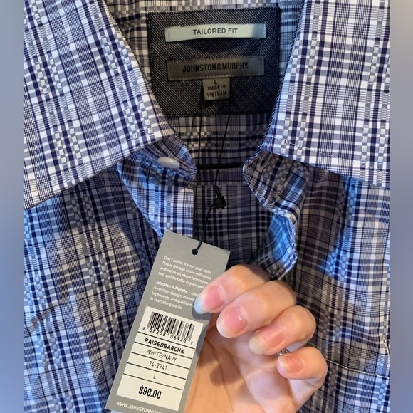 Johnston & Murphy NEW Navy White Textured Men’s Long Sleeve Button Down Size L - Picture 3 of 5